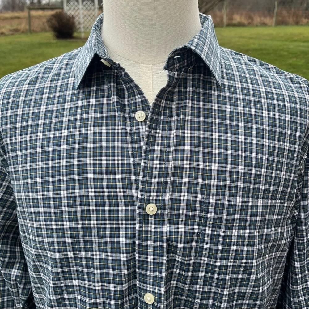 -Banana Republic Stretch Soft Slim Fit Blu/Blk/Gold Check Button-Down Mens Large